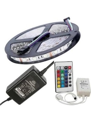 Ledon LD-1606 Su Geçirmez 5 Metre RGB Şerit Led Animasyon Devreli Adaptörlü Set 5050 3 Çipli Silikonlu