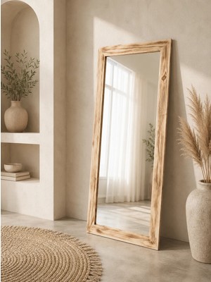 Dfn Wood Doğal Ahşap Dikdörtgen Dekoratif Duvar Salon Ofis Boy Aynası 120X50 cm