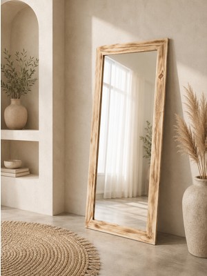 Dfn Wood Doğal Ahşap Dikdörtgen Dekoratif Duvar Salon Ofis Boy Aynası 140X60 cm