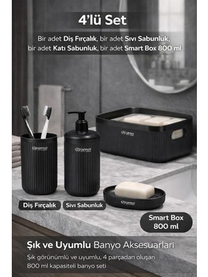 Okyanus Home Linea Box 4'lü Banyo Seti - Siyah