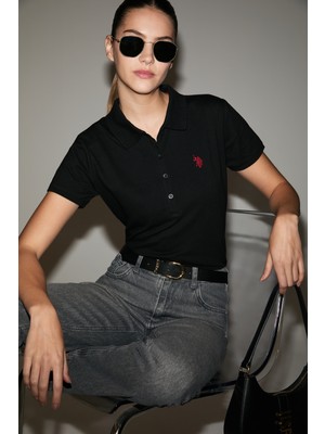 U.S. Polo Assn. Kadın Siyah Polo Yaka Basic Tişört 50321818-VR046