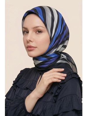 inStyle Gölge Şerit Desen Saks Mavisi Soft Pamuk Eşarp