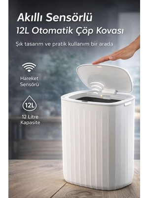 Okyanus Home Hareket Sensörlü 12LT Kırık Beyaz Çöp Kovası