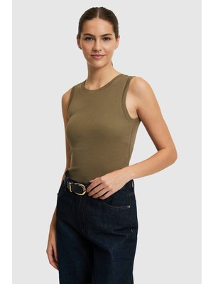 U.S. Polo Assn. Kadın Haki Bisiklet Yaka Basic Tişört 50323534-VR027