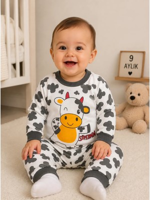 Matrak Bebek Sevimli Inek Baskılı Bebek Boy Pijama Takımı