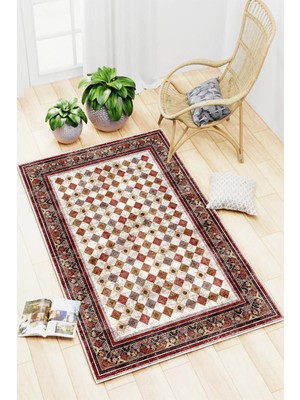 Mortapi Renkli Kilim Desenli Baskılı Kaymaz Yıkanabilir Salon Oturma Odası Mutfak Antre Halısı Yolluk