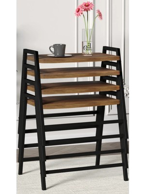 ED Efelez Design Zigon Sehpa , Aden 4'lü Tepsi Zigon Sehpa Takımı Siyah Metal - Barok Tabla