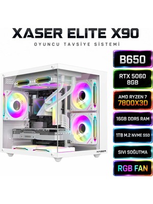 Xaser Elite X90 Ryzen 7 7800X3D 16GB Ddr5 Ram 1tb M.2 Nvme SSD 8gb RTX5060 Sıvı Soğutmalı Oyuncu Tavsiye Sistem