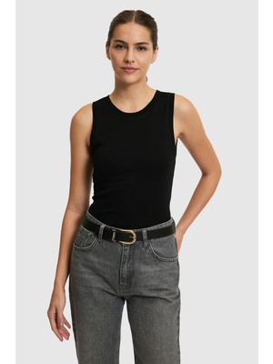 U.S. Polo Assn. Kadın Siyah Bisiklet Yaka Basic Tişört 50323534-VR046