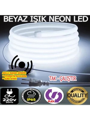 Elektroled Market Neon LED 220volt (BEYAZ 2 METRE NEONLED)Tak Çalıştır Fişli ve RADAR SENSÖRLÜ