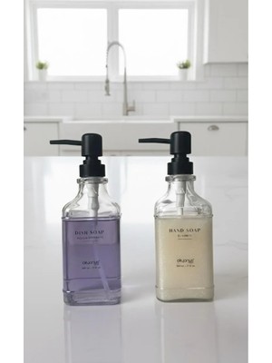 Okyanus Home Siyah Pompalı İkili Kare Cam Sıvı Sabunluk 500 ml
