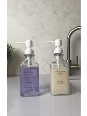 Okyanus Home Beyaz Pompalı İkili Kare Cam Sıvı Sabunluk 500 ml