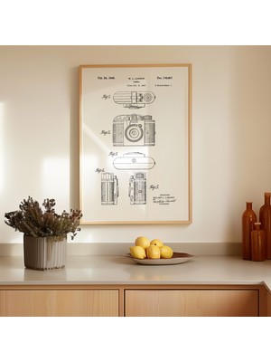 Pegziz Vintage Fotoğraf Makinası Patent Çizimi Tablosu Duvar Dekor Tablo
