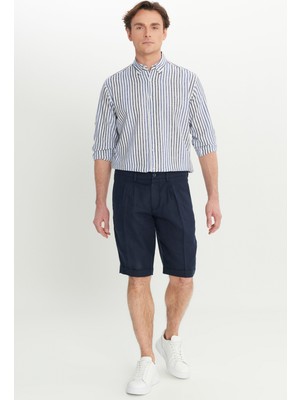 Altınyıldız Classics %100 Keten Slim Fit Dar Kesim Beli Lastikli Yan Cepli Şort