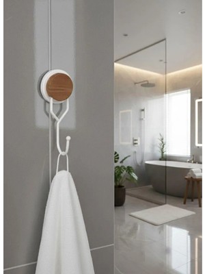 Okyanus Home Ahşap Desenli Beyaz Tekli Askı Sihirli Yapışkan Malzeme ile Modern Tasarım