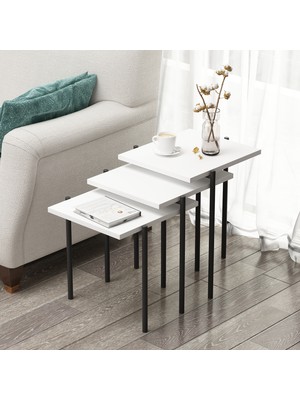 Betroya Nest Zigon Sehpa Beyaz Modern 3’lü Yan Sehpa Takımı