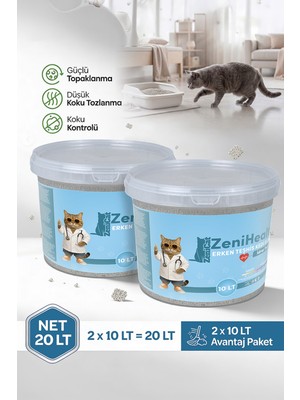 ZeniCat Erken Teşhis Kedi Kumu 2X10 Lt - Ince Taneli Topaklanan Renk Değiştiren Sağlık Takipli Tozsuz Kovalı