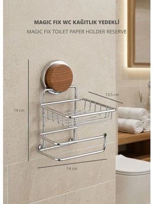 Okyanus Home Ahşap Desenli Magic Fix Sihirli Yapışkan Krom Yedekli Wc Kağıtlık