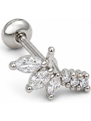 Nur Silver Taşlı Çelik Tragus Küpe NUR-KE03413
