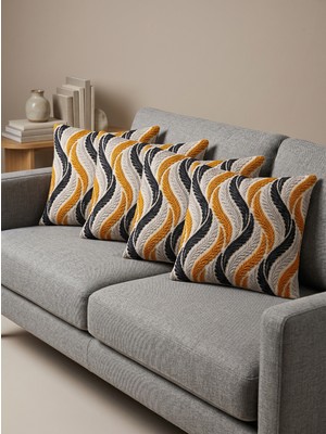 Elit Collection 4'lükırlent Kılıfı 45X45 3D Dijital Baskılı Punch Nakış Görünümlü – Pamuk Polyester Dekoratif Yastık Kılıfı