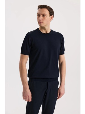 Jakamen Lacivert Slim Fit Bisiklet Yaka Rayon T-Shirt