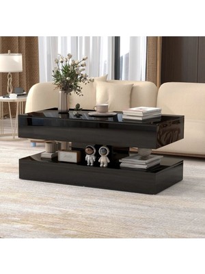 Sare Trade Hernest A Kalite Mdf Parlak Orta Sehpa Çift Raflı Modern Salon Sehpası 100X50X45 cm