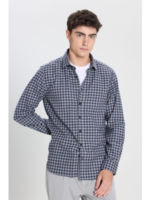 Altınyıldız Classics %100 Pamuk Slim Fit Dar Kesim Düğmeli Yaka Kareli Flanel Gömlek