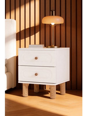 Kilim Mobilya Bohera ve Bohem's Komodin Mdf Kapaklı 2 Çekmeceli Yüksek Ayaklı