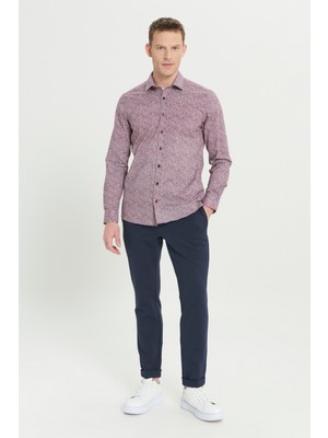 Altınyıldız Classics Pamuklu Slim Fit Dar Kesim Klasik Yaka Baskılı Gömlek