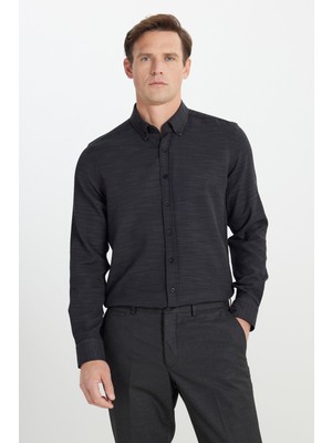 Altınyıldız Classics Pamuklu Slim Fit Dar Kesim Düğmeli Yaka Armürlü Esnek Gömlek