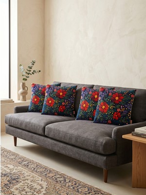 Elit Collection 4'lükırlent Kılıfı 45X45 3D Dijital Baskılı Punch Nakış Görünümlü – Pamuk Polyester Dekoratif Yastık Kılıfı