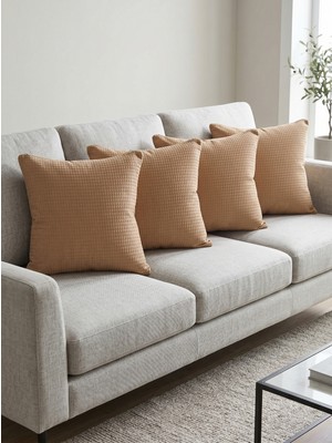Elit Collection 4'lü Kırlent Kılıfı 45X45 Punch Nakış Görünümlü – Pamuk Polyester Dekoratif Yastık Kılıfı