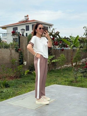 Mareandpanda Kadın Modal Dokulu Kumaş Yanı Şeritli Takım