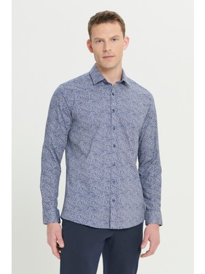 Altınyıldız Classics Pamuklu Slim Fit Dar Kesim Klasik Yaka Baskılı Gömlek