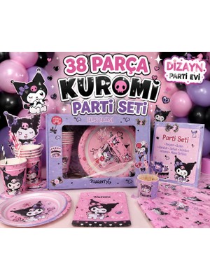 Dizayn Parti Evi Kuromi Temalı 38 Parça Parti Seti Doğum Günü Süsleri Tabak Bardak Masa Örtüsü Flama Kürdan Seti