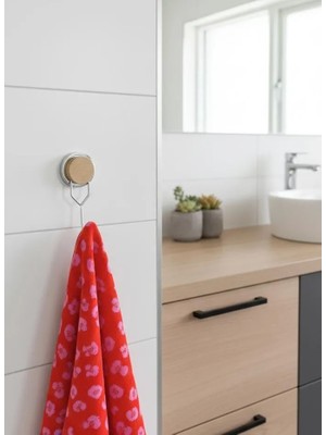 Okyanus Home Ahşap Desenli Magic Fix Sihirli Yapışkan Krom Tekli Askı