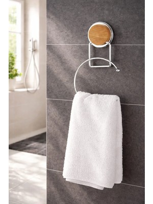 Okyanus Home Ahşap Desenli Magic Fix Sihirli Yapışkan Krom Yuvarlak Havluluk