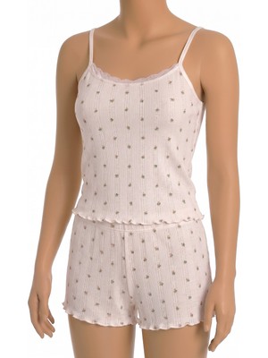 Öts Kadın Tekli %100 Pamuk Pijama Takımı Çiçek Desenli Ip Askılı Fitilli Atlet Şort Boxer Yazlık Ev Giyimi (3712)
