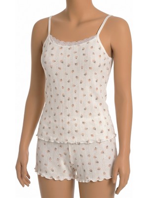 Öts Kadın Tekli %100 Pamuk Pijama Takımı Çiçek Desenli Ip Askılı Fitilli Atlet Şort Boxer Yazlık Ev Giyimi (3712)