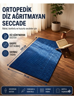 Miabella Home Seccade Diz Ağrıtmayan Kadife Kaymaz Taban Kabartmalı, Işlemeli, Özel Yumuşak Taban %100 Pamuk