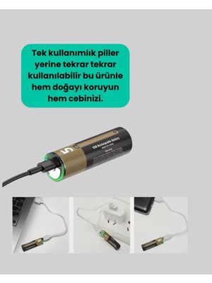 Aycer USB Type-C ile Hızlı Şarj Edilebilen Aa Lityum Pil - Lisinya