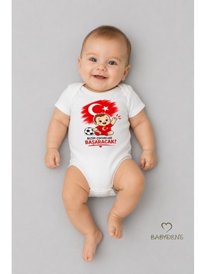 Babyden's Dünya Kupası Temalı Kısa Kol Bebek Body %100 Pamuk Türk Bayraklı Baskılı Unisex Çıtçıtlı Yenidoğan Zıbın