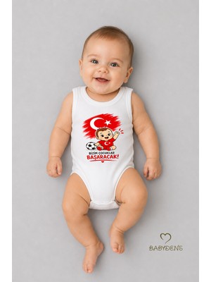Babyden's Dünya Kupası Temalı Kolsuz Bebek Body %100 Pamuk Türk Bayraklı Baskılı Unisex Çıtçıtlı Yenidoğan Zıbın