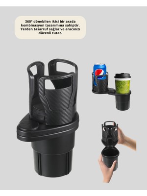 Aycer Çiftli Araba Bardak Tutucu Karbon Fiber Görünümlü 360° Ayarlı - Lisinya