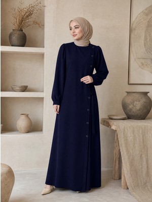 Nevayla Moda Bağlamalı Çıt Çıt Detaylı Ferace - Lacivert / F121