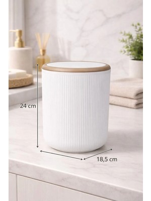Okyanus Home Linea Due Beyaz Çizgili Yuvarlak Çöp Kovası