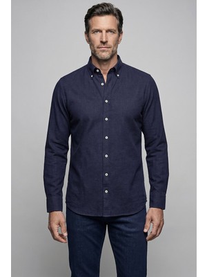 Bisse Lacivert Regular Fit Cepsiz Koyu Bisse Studio Uzun Yaka Gömlek BSGMKTN26333_40