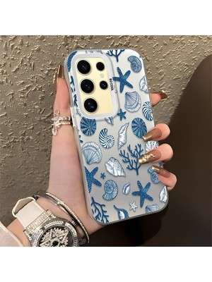 Ucuc Samsung Galaxy S24 Ultra Uyumlu Sert Akrilik Arka Silikon Kenar Lens Koruma Şık Baskı Kılıf