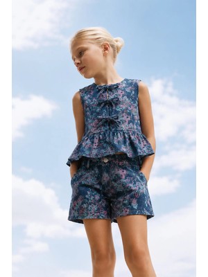 Overdo Kız Çocuk Önden Bağlamalı Peplum Bluz ve Şortlu Takım