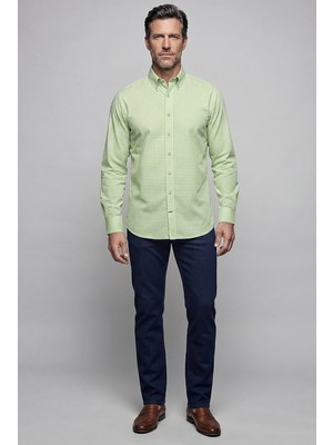 Bisse Yeşil Regular Fit Cepsiz Uzun Yaka Gömlek GMEKS261063_47